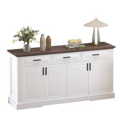 Dexmalle Farmhouse Fluted Sideboard Buffet Cabinet with 4 Doors and 3 Drawers
