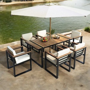 7-Piece Outdoor Dining Set – Patio Table & Chairs with Removable Cushions, Acacia Wood & Steel Frame, Beige, for Patio, Garden, and Backyard - 1 of 4