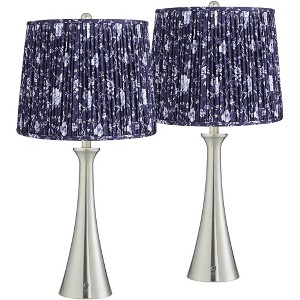 360 Lighting Karl 27 1/2" Tall Modern Table Lamps Set of 2 USB Port AC Power Outlet Silver Brushed Nickel Finish Metal Deep Blue Shade Charging - 1 of 4