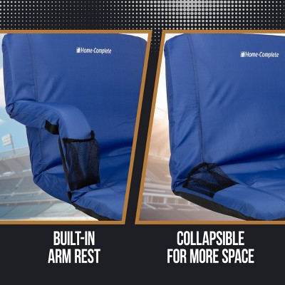 Blue Wide Stadium Seat Chair with Padded Back Support and Armrests