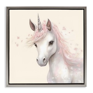 Stupell Industries Fairy Unicorn Soft Petals Floating Frame Canvas Art, Gray, 25" x 25" - 1 of 4
