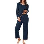 cheibear Women's Long Sleeve Shirt and Long Pants with Pocket Loungewear 2 Pieces Sleep Sets