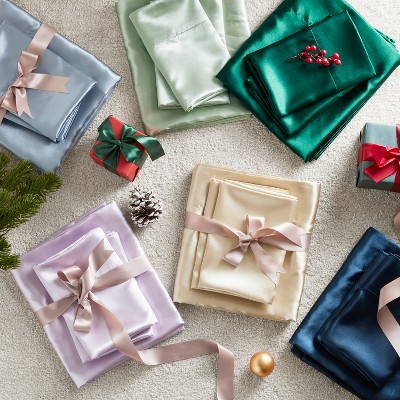 Solid Sheen Wrinkle-Free Polyester Sheet Set, Silky Soft Textile Luxury Elastic Midweight Cooling Sheets, Premium Bedding Set, St. Patrick's Day Deal
