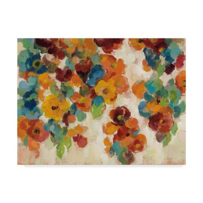 Silvia Vassileva 24x32 Spice and Turquoise Floral Canvas Art