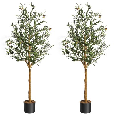 Artificial Olive Tree Indoor,Tall Faux Olive Plant with Realistic Fruit, Moss & Black Nursery Pot,Lifelike Silk Tree for Home/Office Decor