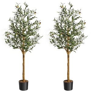 Artificial Olive Tree Indoor,Tall Faux Olive Plant with Realistic Fruit, Moss & Black Nursery Pot,Lifelike Silk Tree for Home/Office Decor - 1 of 4