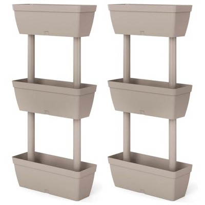 vidaXL Outdoor Weatherproof Thermoplastic Rubber Planter Boxes with Expandable System and Water Reservoir, Taupe, 6 pcs 39.4"
