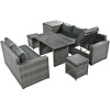 6 Piece Rattan Patio Garden Sofa Set,Wicker Outdoor Patio Furniture Conversation Set,L-Shaped Sectional Sofa with Cushions and Table-Coolbibila - 3 of 4
