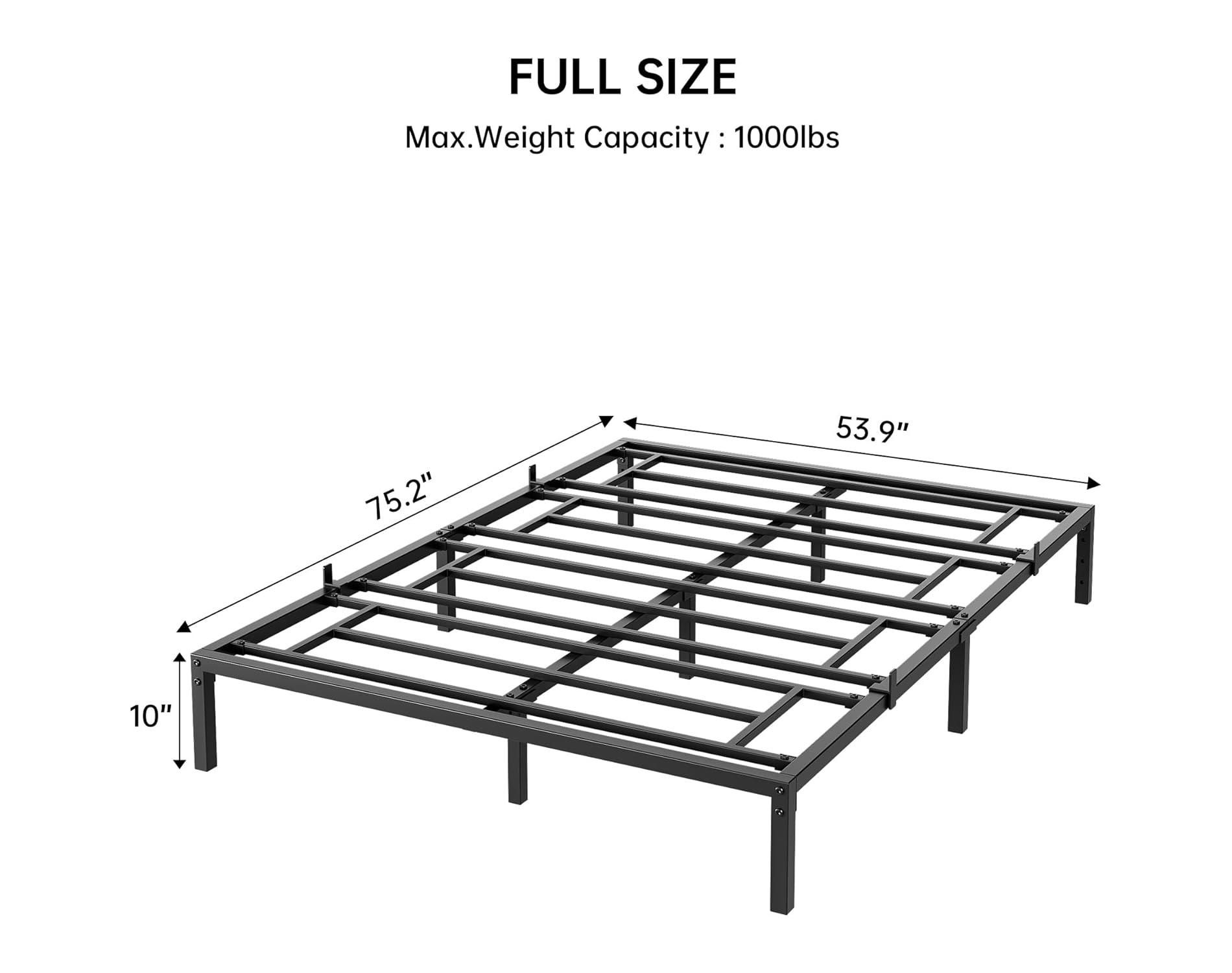 Full/Queen/King Metal Bed Frame – 6"/8"/10"/12"/14"/16" Platform, Heavy Duty Steel Slat Support, No Box Spring Needed, Easy Assembly, Black