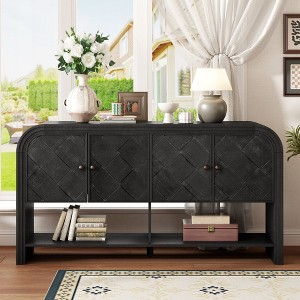 NicBex Farmhouse Console Table with Woven Wood Slats,Elegant Entryway Table with Cabinets & Shelves,Foyer Tables for Entryway,Hallway - 1 of 4