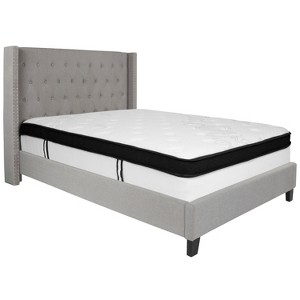 Emma and Oliver Full Accent Extended Panel Platform Bed/Memory Foam Mattress-Light Gray Fabric - 1 of 4