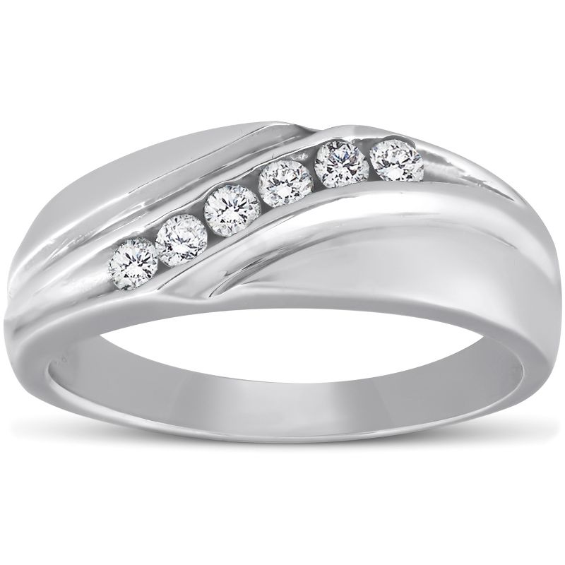 Pompeii3 Platinum Diamond 1/4 Ct High Polished Mens Ring Wedding Band, 1 of 5