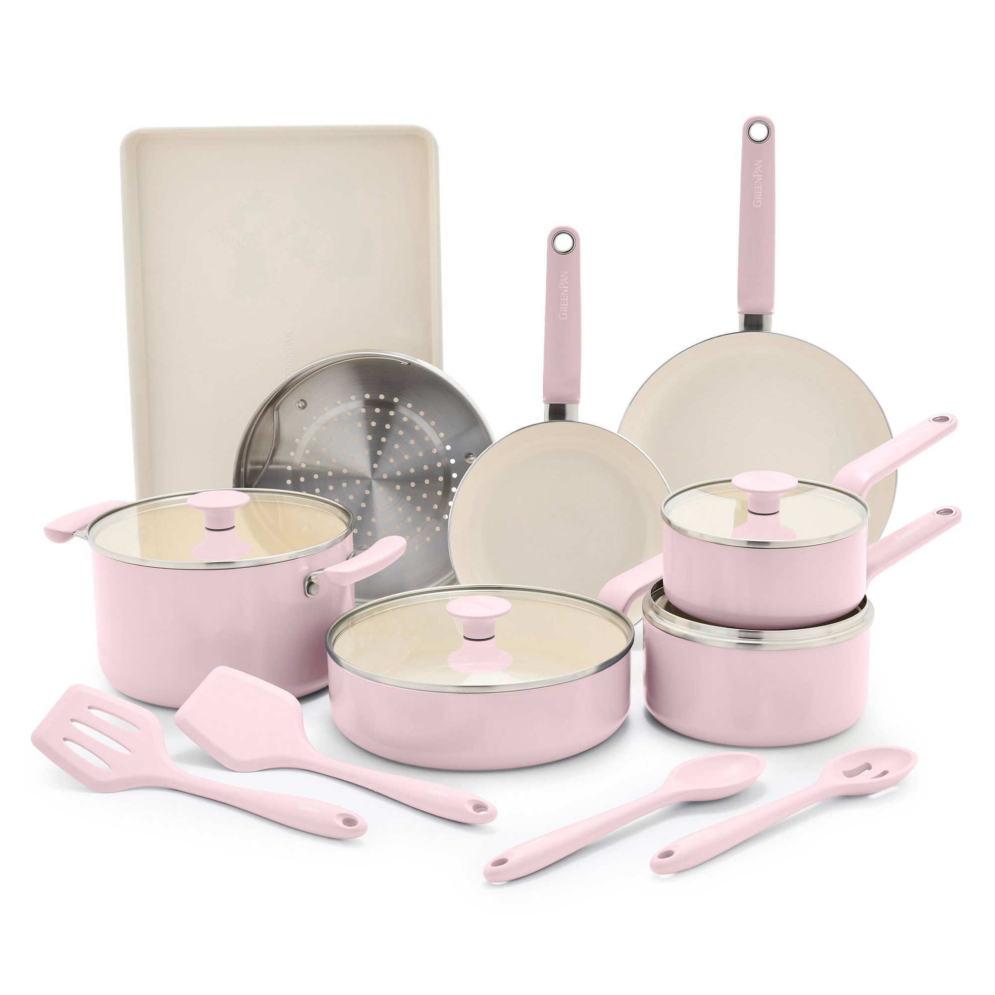GreenPan Rio 16pc Ceramic Nonstick Cookware Set Pink