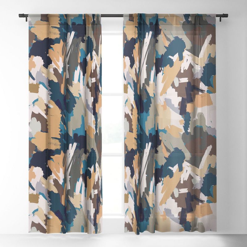 Ninola Design Artistic Texture Blue Gold Single Panel Sheer Window Curtain - Deny Designs, 2 of 7