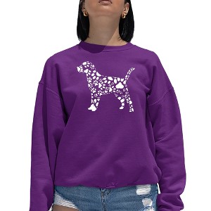 LA Pop Art Women's Word Art Crewneck Sweatshirt - Dog Paw Prints - 1 of 4