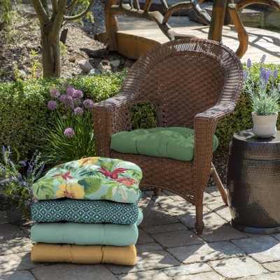 Moss Green Polyester Outdoor Wicker Chair Cushions, Set of 2