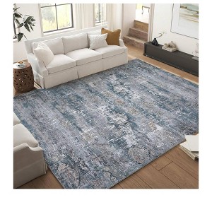 Vintage Washable Area Rugs, Ultra-Thin Soft Large Indoor Rug For Bedroom Dining Room Or Living Room, Foldable Carpet With Non-Slip Backing, Navy Blue - 1 of 4
