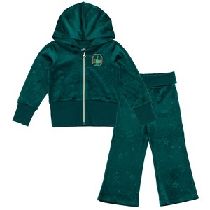 Wicked Elphaba Little Girls Velour Zip Up Hoodie and Flare Pants Outfit Set Emerald Green Elphaba 7-8 - 1 of 4