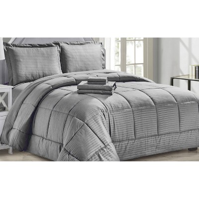 Plazatex Embossed Dobby Stripe 8 Pieces Comforter Bed In A Bag Set Queen Gray — фото 3