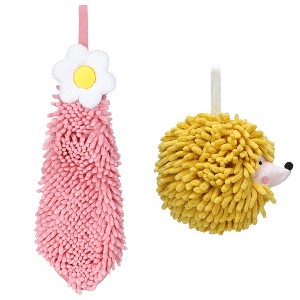 REGALWOVEN 2 Packs Chenille Hand Towel Flower and Cute Cartoon Hanging Hand Towel for Bathroom 6" x 15"/7" x 7" - 1 of 4