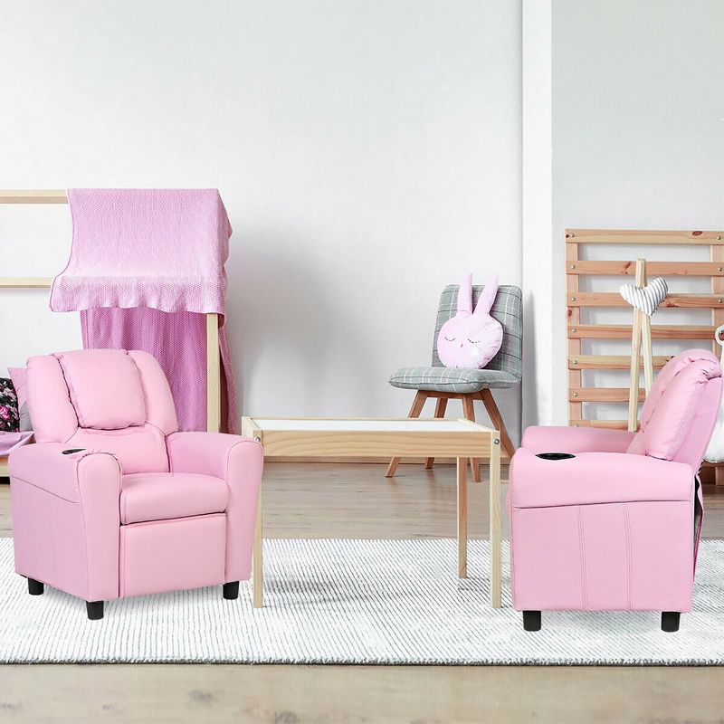 Costway Kids Recliner Armchair Children's Furniture Sofa Seat Couch Chair w/Cup Holder Pink, 2 of 11