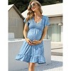 Coolmee Women Summer Midi Dress Maternity Floral Boho Wrap Short Sleeve V Neck Ruffle A-Line Flowy Sundress - 4 of 4