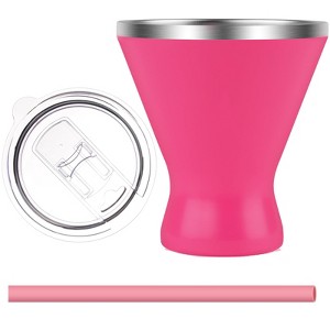 Itopfox Stainless Steel Martini Tumbler with Lid & Silicone Straw - Vacuum Insulated Elegant Design for Chilled Drinks (Red) - 1 of 4