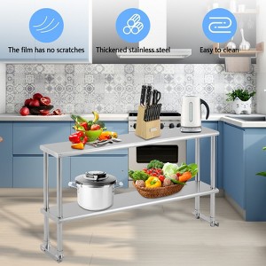 Stainless Steel Work Table,NSF Steel Double Shelf,Commercial Adjustable Double Shelf 2 Tier for Restaurant, Workshop and Kitchen,Silver - 1 of 4