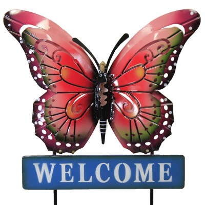 Home & Garden 24.0" Welcome Butterfly Stake Yard Decor Direct Designs International  -  Decorative Garden Stakes