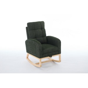 Modern Accent Rocking Chair Rocking Chair with Solid Wood Legs, adjustable Footrest,Comfy Armchair with High Backrest Dark Green - 1 of 1
