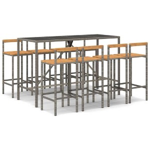 vidaXL Garden Bar Set Black Poly Rattan Medium Tough Garden Bar Set - Gray 70.9" Table Length 8 - 1 of 4