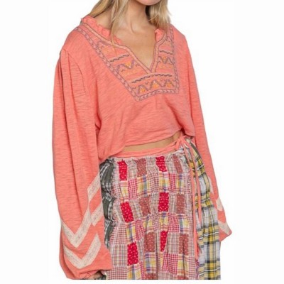 Women's Embroidered Crop Poets Blouse - POL