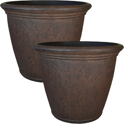 Sunnydaze Indoor/Outdoor Patio, Garden, or Porch Weather-Resistant Double-Walled Anjelica Flower Pot Planter - 16" - Rust Finish - 2pk