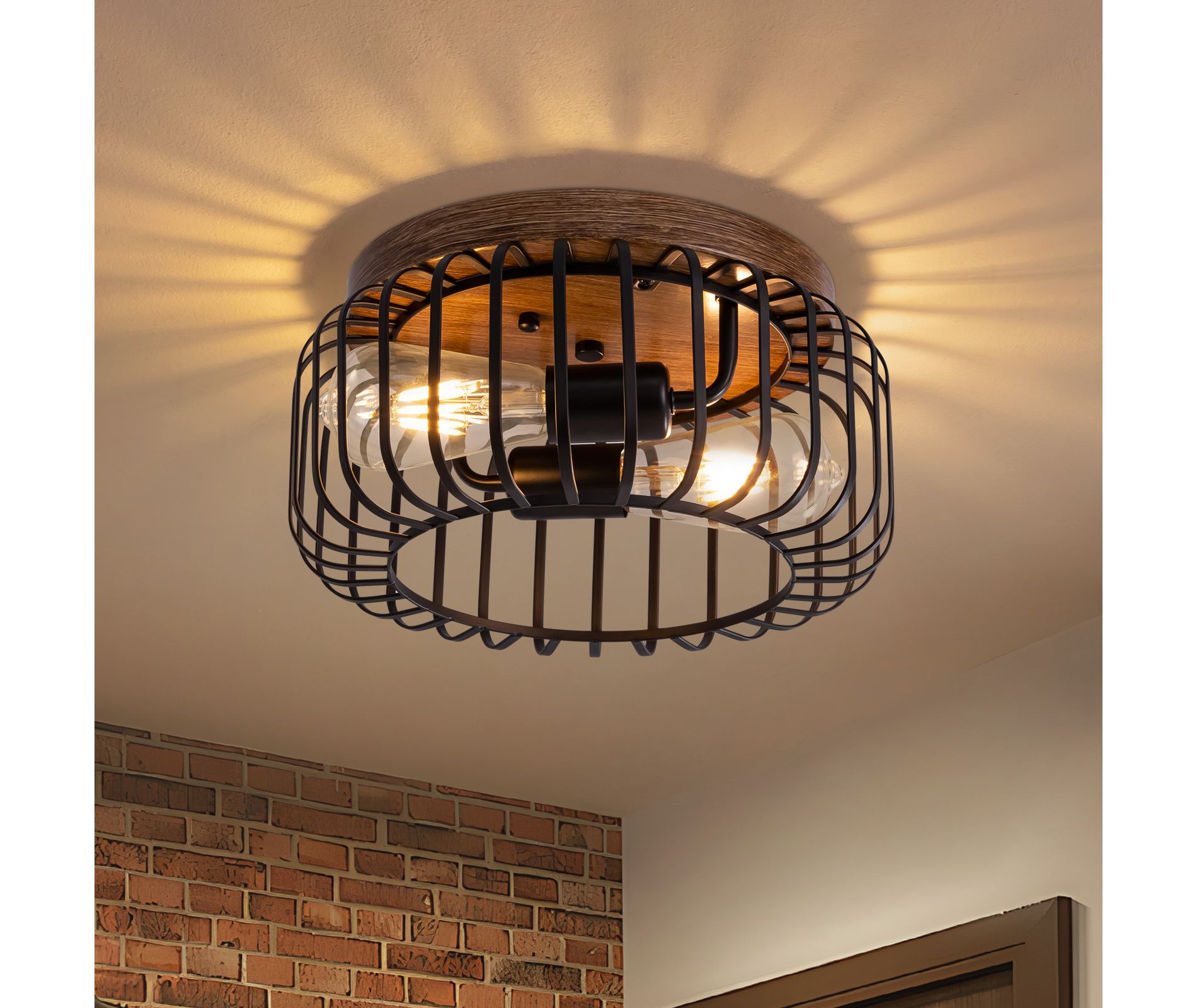 Ludomide 12 in. Black Caged Flush Mount Ceiling Light Vintage Close to Ceiling Light Fixture Rustic Small Ceiling Lamp for Hallway Entryway