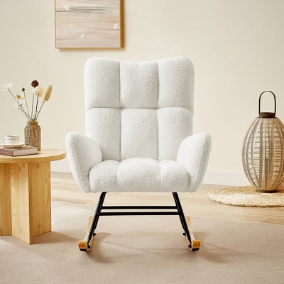 Nursery Rocking Chair, Upholstered Glider Rocker With High Backrest ...