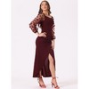 Allegra K Women's Elegant Long Sleeve Off Shoulder Cocktail Bodycon Ruched Split Midi Dress - 3 of 4