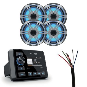 Hertz HMR 20 with 2 Pairs HEX 6.5 S-LD-G 6.5" Marine Coax Set with RGB LEDs with HM RGB 1 BK Controller and 1 Roll (120 ft) 16 AWG Speaker with RGB... - 1 of 4