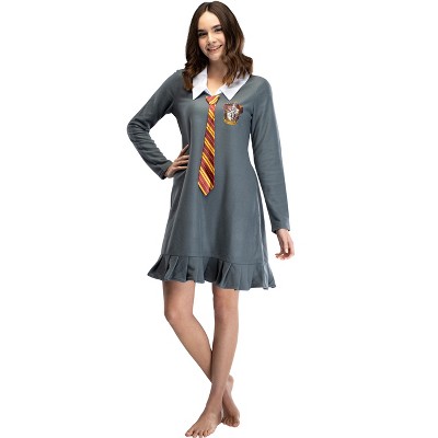 Harry Potter Pajama Juniors Hermione Gryffindor Uniform w/ Tie Fleece Nightgown