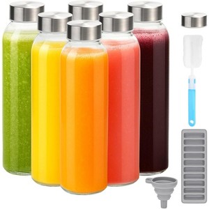 Glass Juice Bottles with Stainless Steel Lids, 18 oz Reusable Leak Proof Jars, Set of 6 - 1 of 4