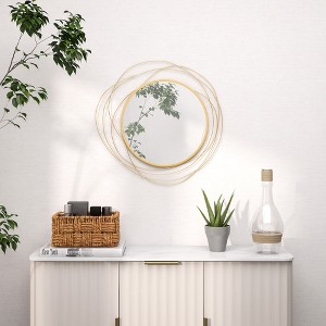 Angel Sar 26 Inch Gold Round Wall Mirror, Metal Frame with Clear Glass, Easy to Hang, for Living Room Bedroom Dining Room Decor - 1 of 4