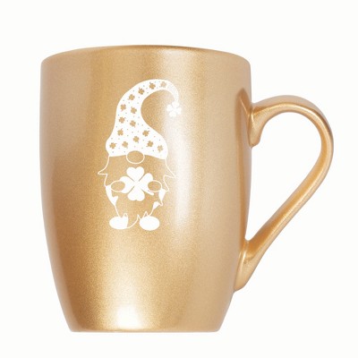 Elanze Designs Gnome With Clover Pattern On Hat 10 ounce New Bone China Coffee Tea Cup Mug, Vegas Gold