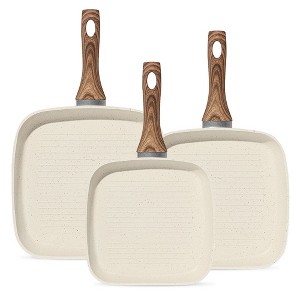 FONTOI 3 Pcs Nonstick Grill Pan for Stove Tops, Versatile Square Grilling Pan, Durable Grill Skillet for All Stoves Cooking, Beige, 9.45"*9.45"*1.57" - 1 of 4