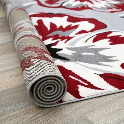 Red and Gray Floral Design 5' x 7' Area Rug