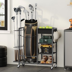 MOEPISY Golf Storage Organizer for Garage, Golf Bag Stand for Single Golf Bag and Equipment Accessories, Black - 1 of 4