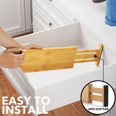 Natural Bamboo Adjustable Dresser Drawer Dividers, 4-Pack