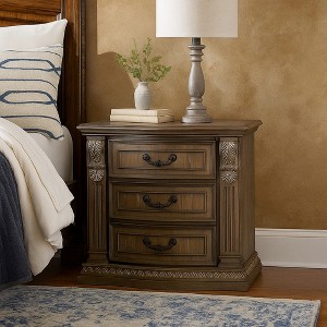 Royal Hampton Nightstand, 3 Drawers, Weathered Oak Brown Wood, Metal, 31 Inch - 1 of 4