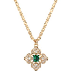CZ Emerald Floral Pendant Necklace – Dainty Gold Plated Adjustable Chain for Women - 1 of 4
