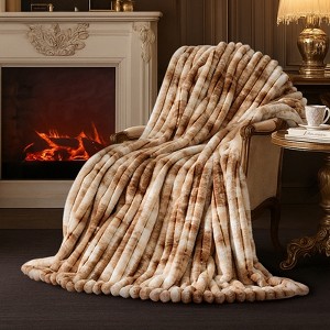 Amelie Home Faux Fur Throw Blanket, Luxurious Striped Plush Decorative Blanket, Cozy Fuzzy Soft Style for Sofa & Bed, 55"x70" - 1 of 4