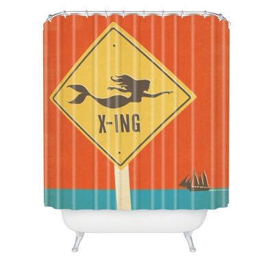 Mermaid Shower Curtain Orange - Deny Designs