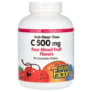 Natural Factors Vitamin C, Fruit-Flavor Chew, Four Mixed Fruit, 500 mg, 90 Chewable Wafers - 1 of 3
